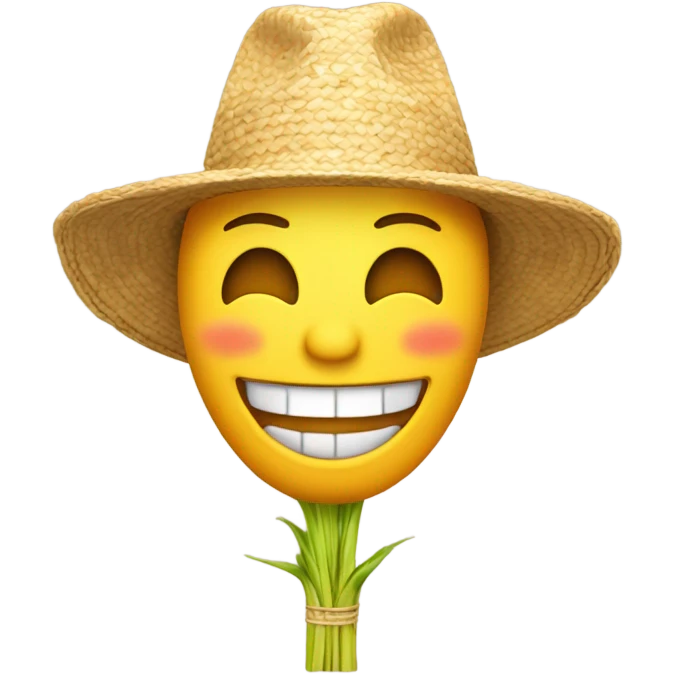 Yellow round face emoji farmer with wheat sticking through teeth emoji
