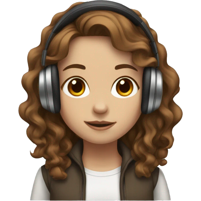 White skin, brown mid-length wavy haired girl with headphones  emoji