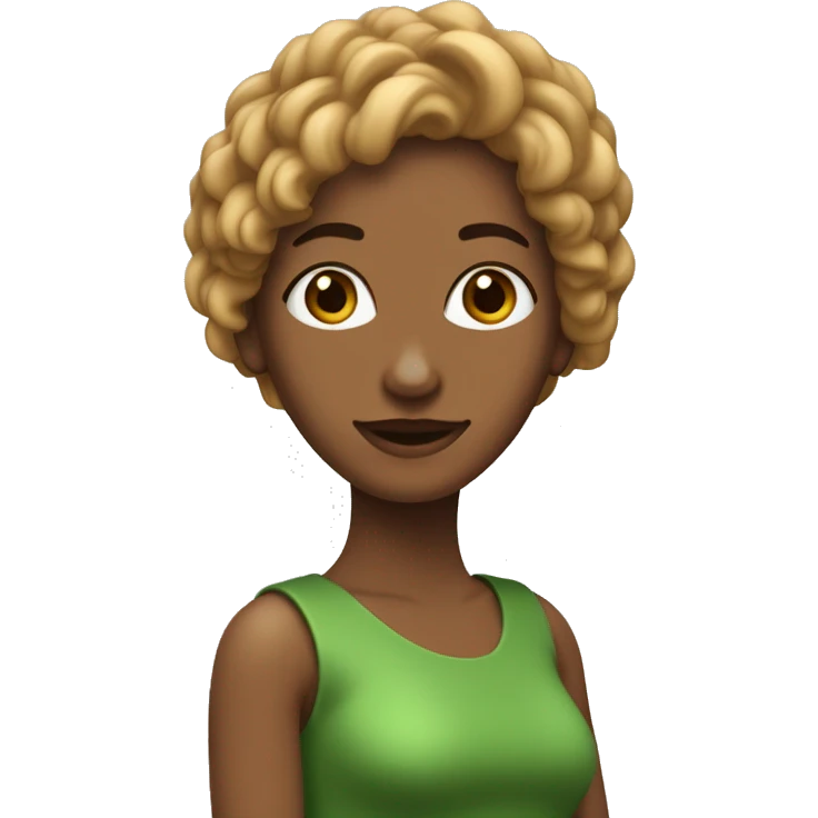 crea un avatar de una mujer de pelo castaño claro largo un poco ondulado cojos verdes y pecas  emoji