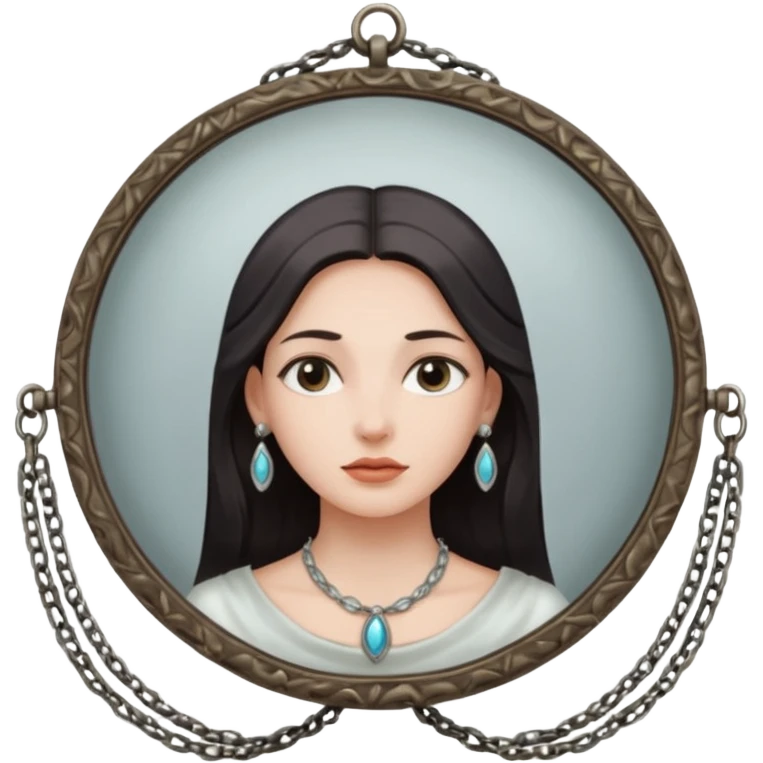 Woman facing ancient mirror, reflection slightly delayed and darker emoji