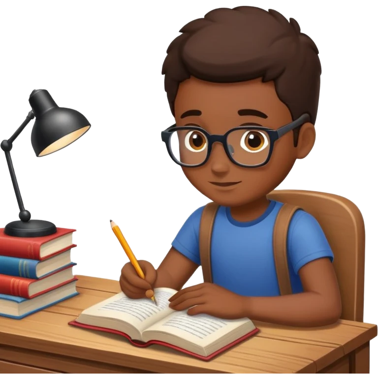 Student reading book at desk emoji