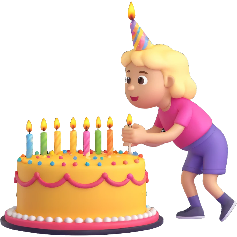 a person blowing out candles on a birthday cake, 3D emoji style emoji