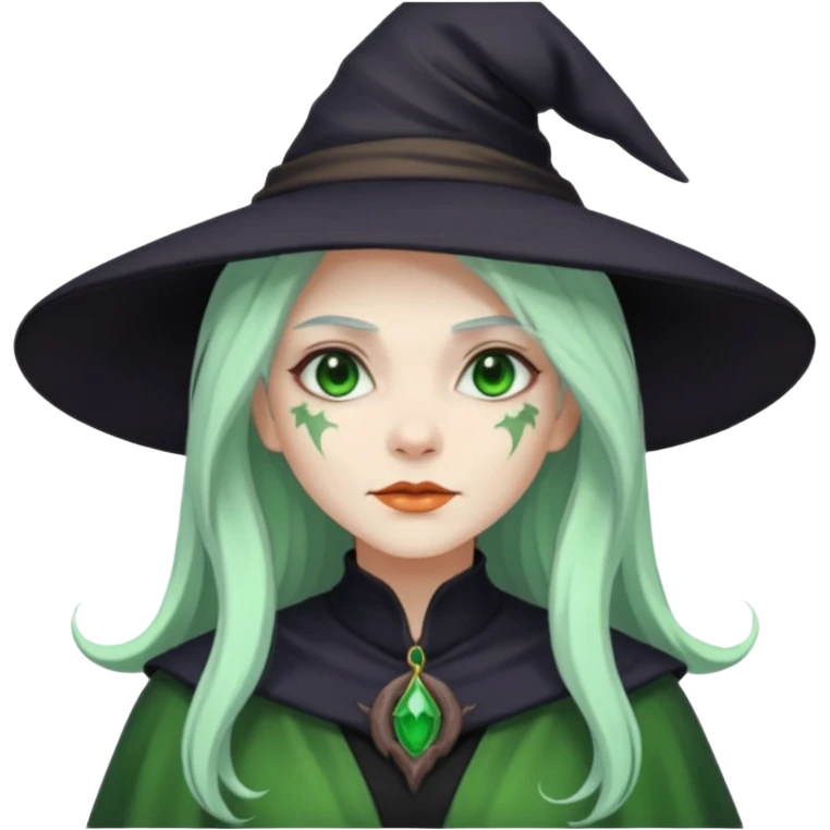 Woman witch with green skin and white long hair emoji