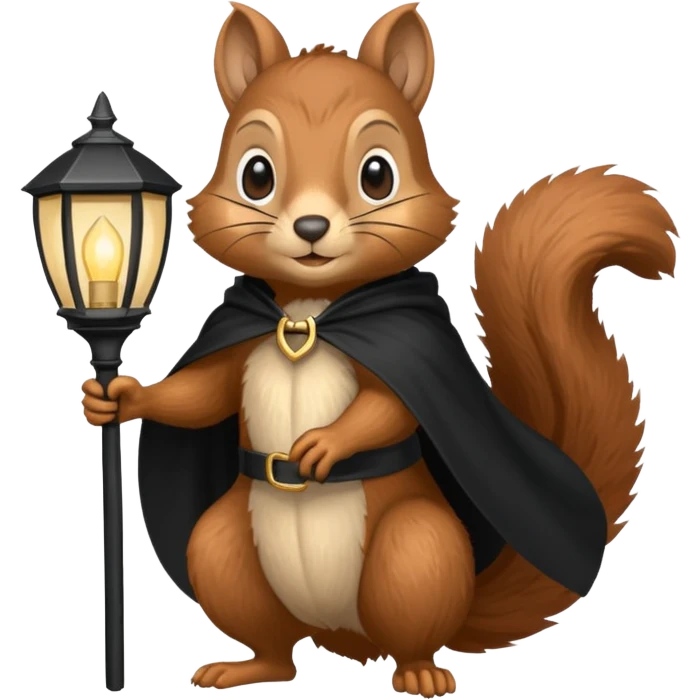 squirrel holding lamp light with black cape emoji