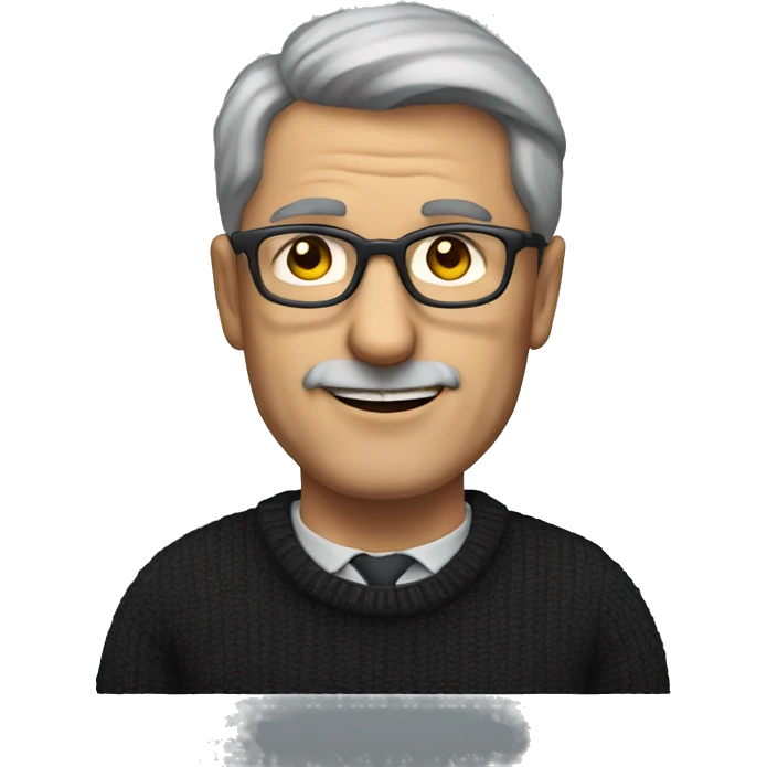 a European middle-aged man wearing glasses, a dark sweater, no mustache emoji