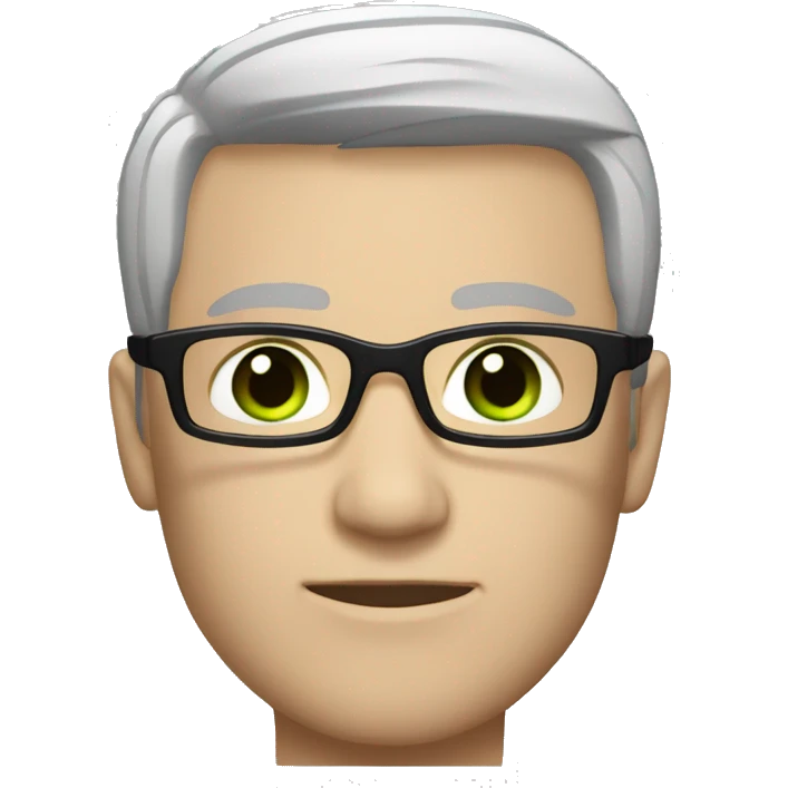 White-skinned man, tall, with short black hair, green eyes with brown and black glasses emoji
