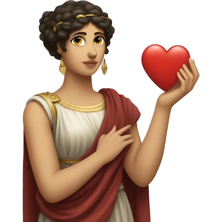 Greek Sappho holds a heart in her hand emoji