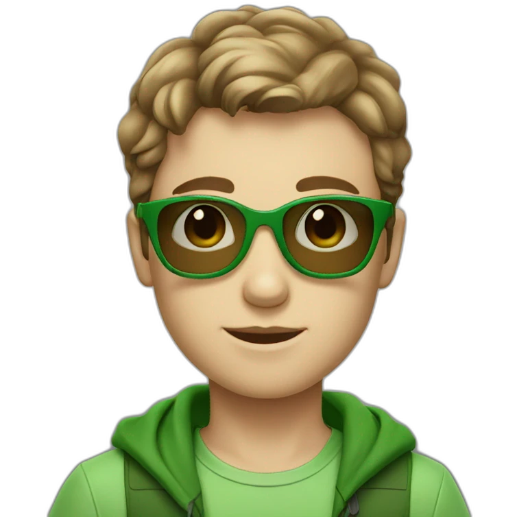 A young white boy with green cloth and green sunglasses with brown hair emoji
