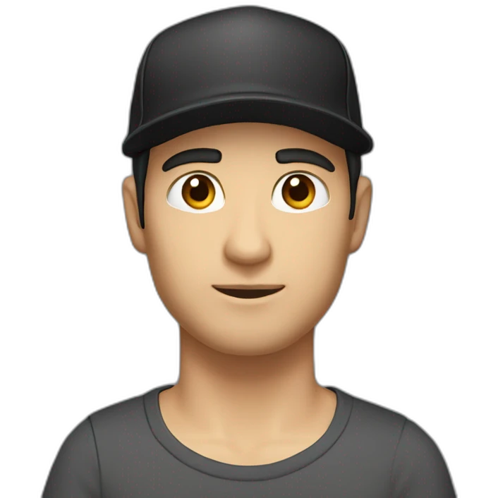man,-caucasian,-with-a-brown-cap- -and-black-t-shirt- half body- black hair, black eyeblack-without suitcase emoji