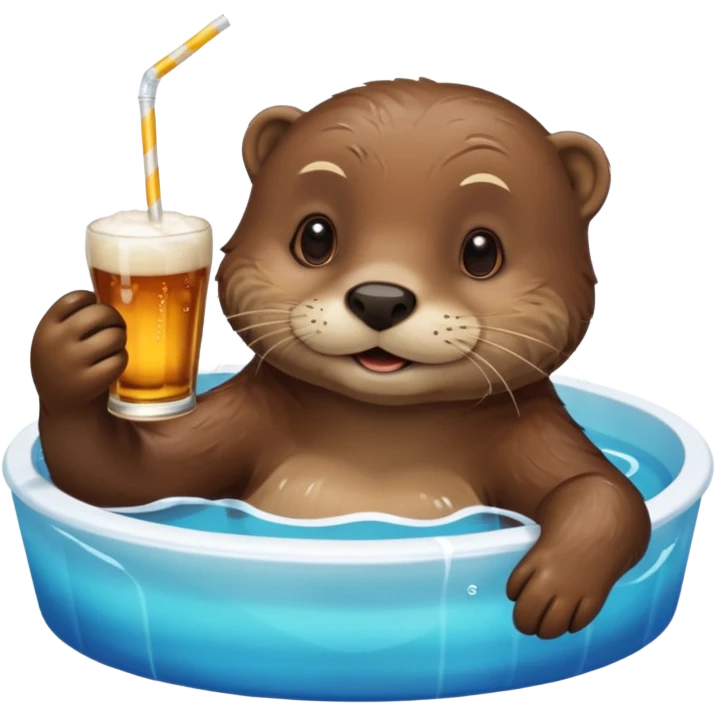 otter in a beer swimming pool sipping beer with a little straw emoji
