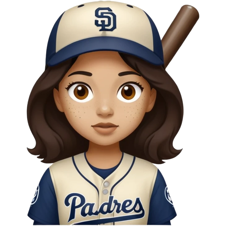 light skin girl with dark hair and freckles in a san diego padres baseball uniform  emoji