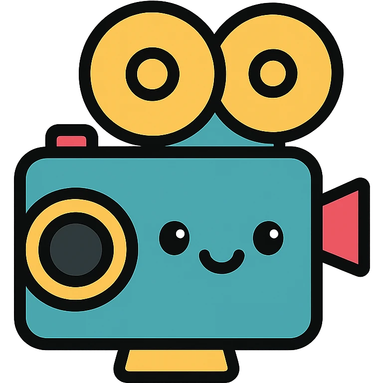 cute film camera, color outline style, cartoonish, friendly expression emoji