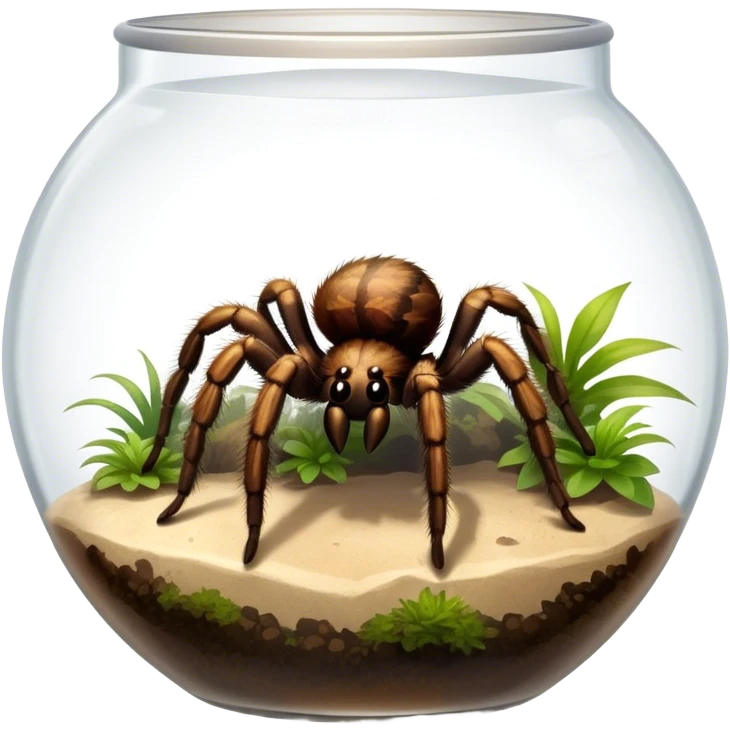 Close-up collage of a pet spider like tarantula, inside  terrarium. Soft natural lighting highlights their textures and details. Transparent background emoji