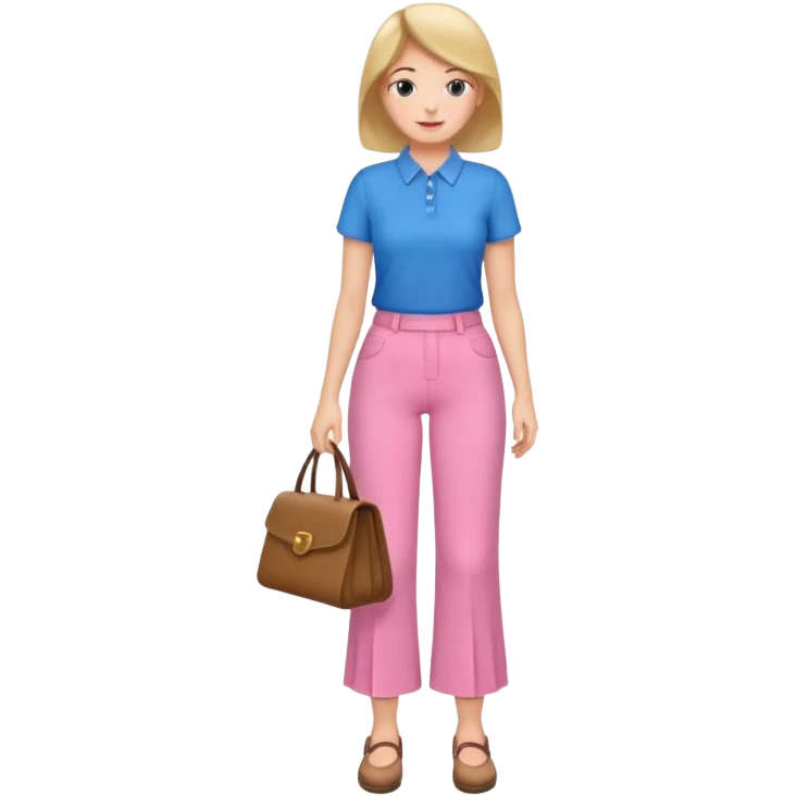 A woman with pants ☺️👖and a skirt and pink pants and blue shirt emoji
