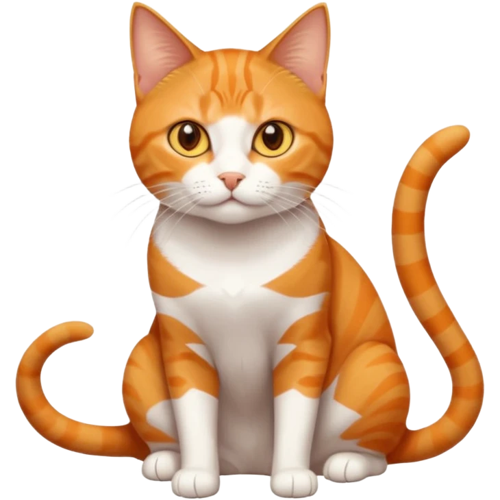 full body orange domestic shorthair slim cat with yellow/orange eyes and a white triangle pattern on his face playing emoji