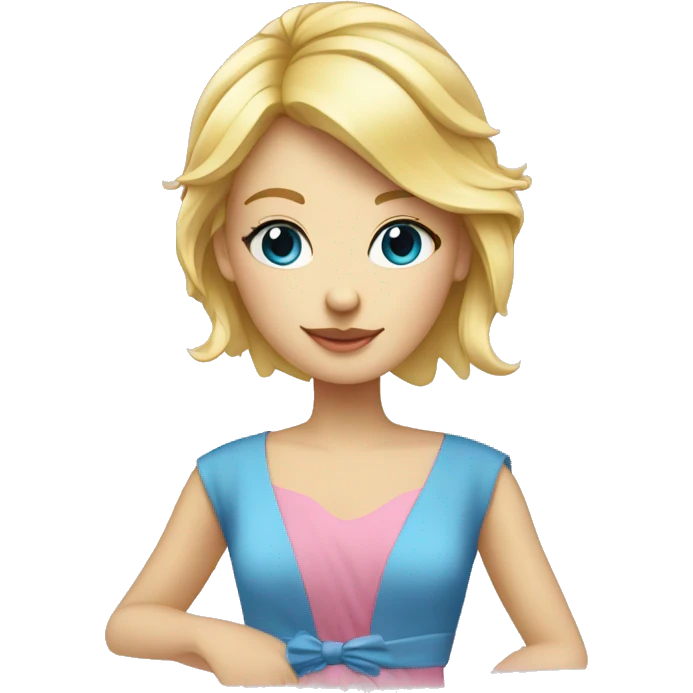jeune fille blonde au yeux bleu robe rose emoji