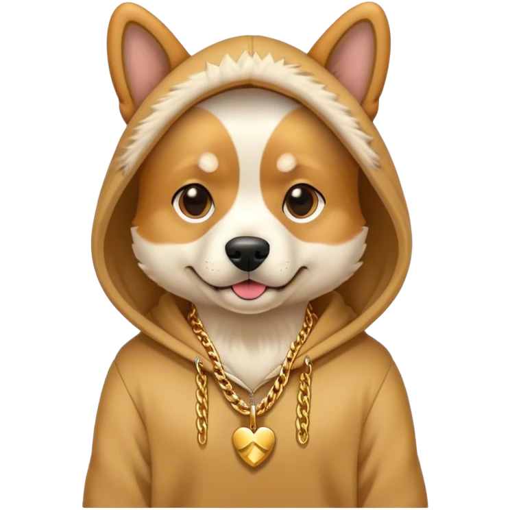 Dog hoodie and gold chain necklace emoji