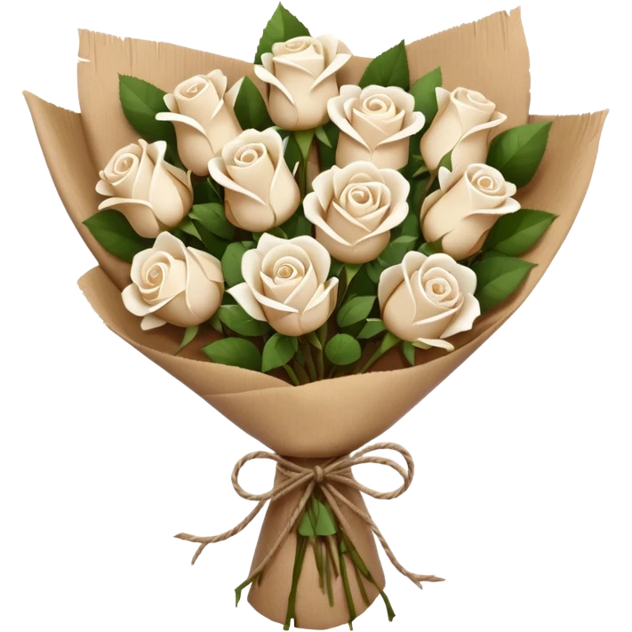 white roses bouquet in brown paper emoji