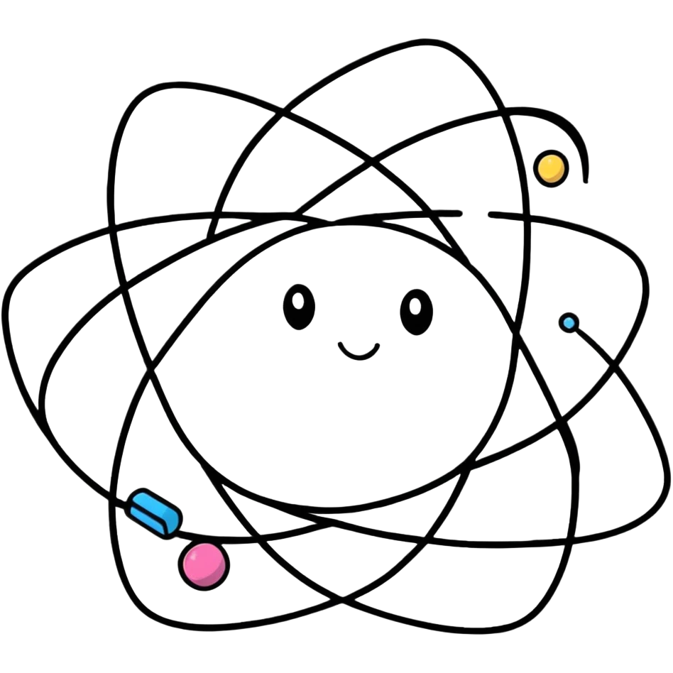 happy atom with animated valence electrons jumping around the outer shell emoji
