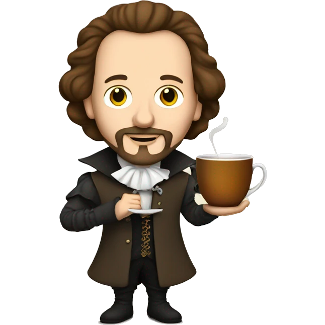 William Shakespeare holds a cup of tea in his hand emoji