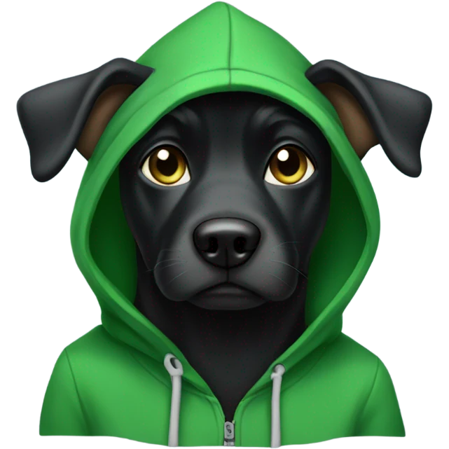 Black dog wearing green hoodie emoji