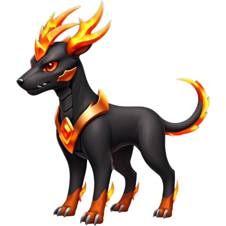 Futuristic volcanic elemental badass cool tough evil Houndoom-Houndour-Genesect-Pokémon-Fakémon-hybrid-creature emoji