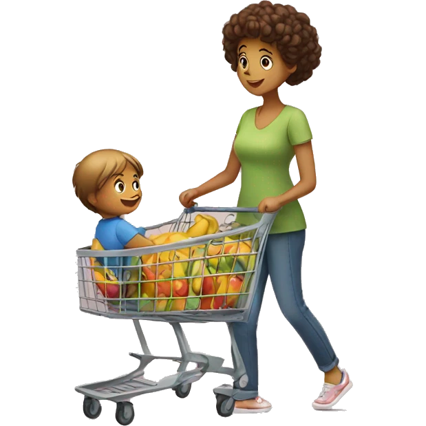 kid is helping his mom with shoping  emoji