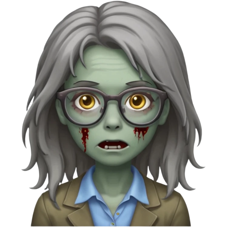 zombie with glasses gray girl long hair emoji