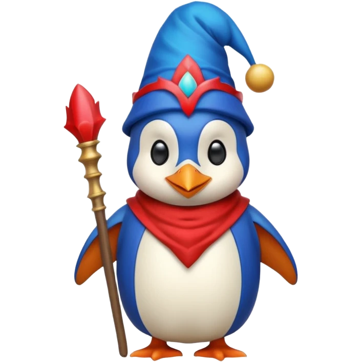 crazy colorful penguin jolly joker, medieval, vintage, court jester, mac os icon, blue color emoji