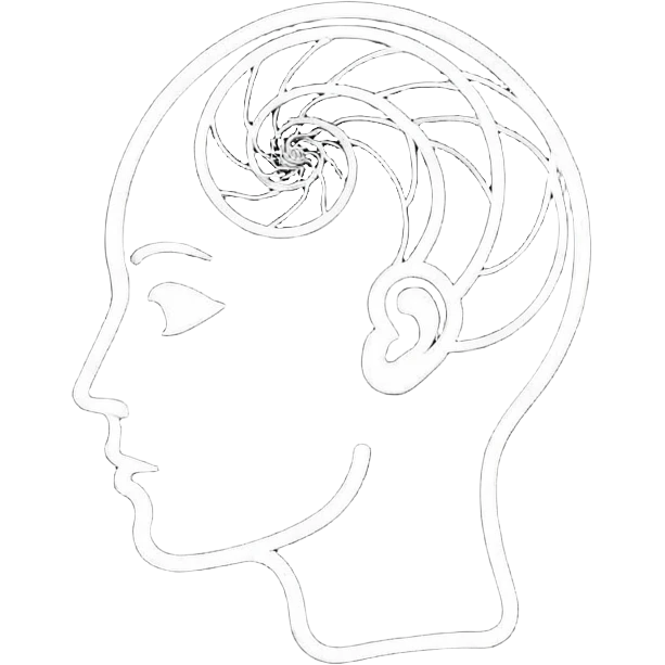Minimalistic flat vector icon, iOS style, thin black contour on white background. Human head silhouette with spiral inside. Clean, no text, no shadows.
 emoji