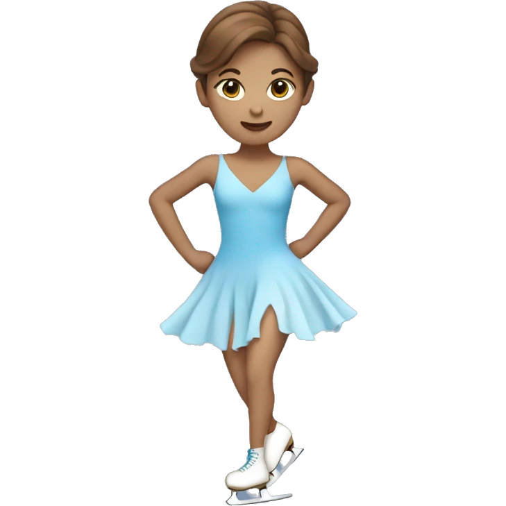 Ice skater, skating wearing a blue dress with brown hair emoji