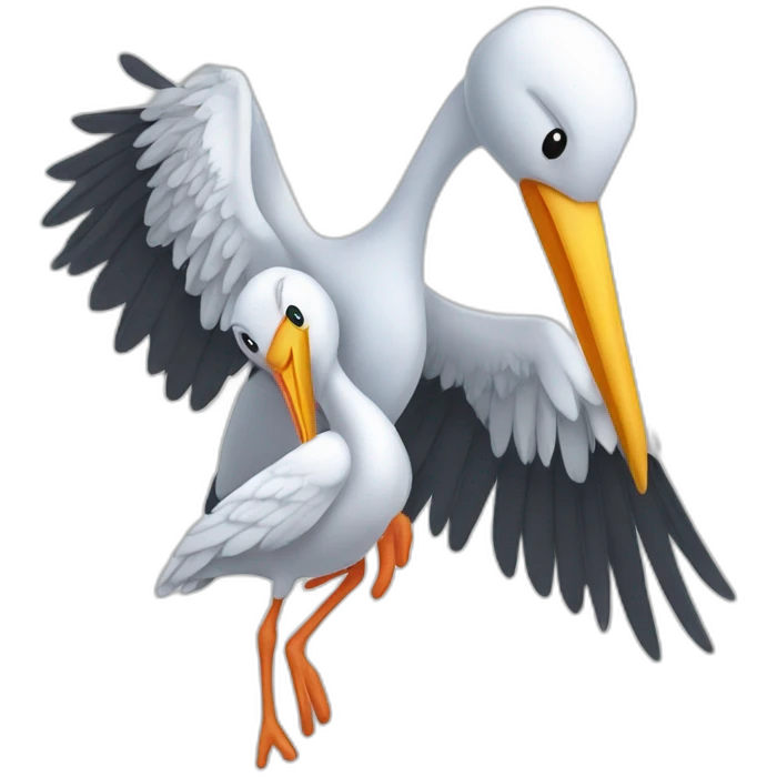 stork delivering a white human baby boy in fabric held in its beak emoji