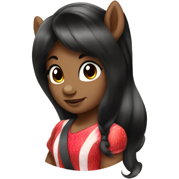 A girl Pony like “my little pony” ones, brown colored, with a big black hair and a strawberry as their sign  emoji