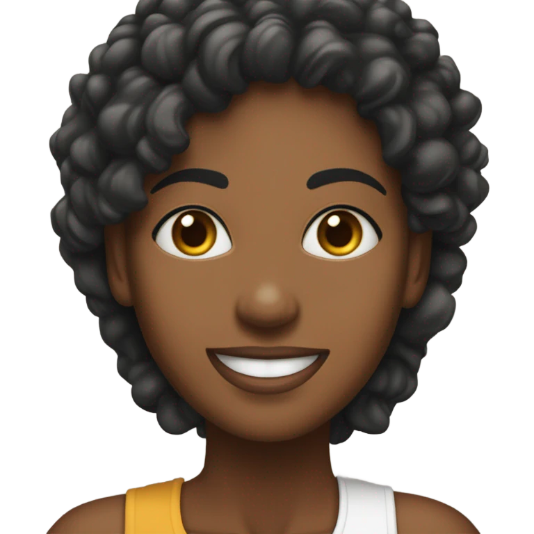 Mulher negra, Nutricionista com jaleco , cabelos curto liso, sorriso, olhos e cabelos castanhos.  emoji