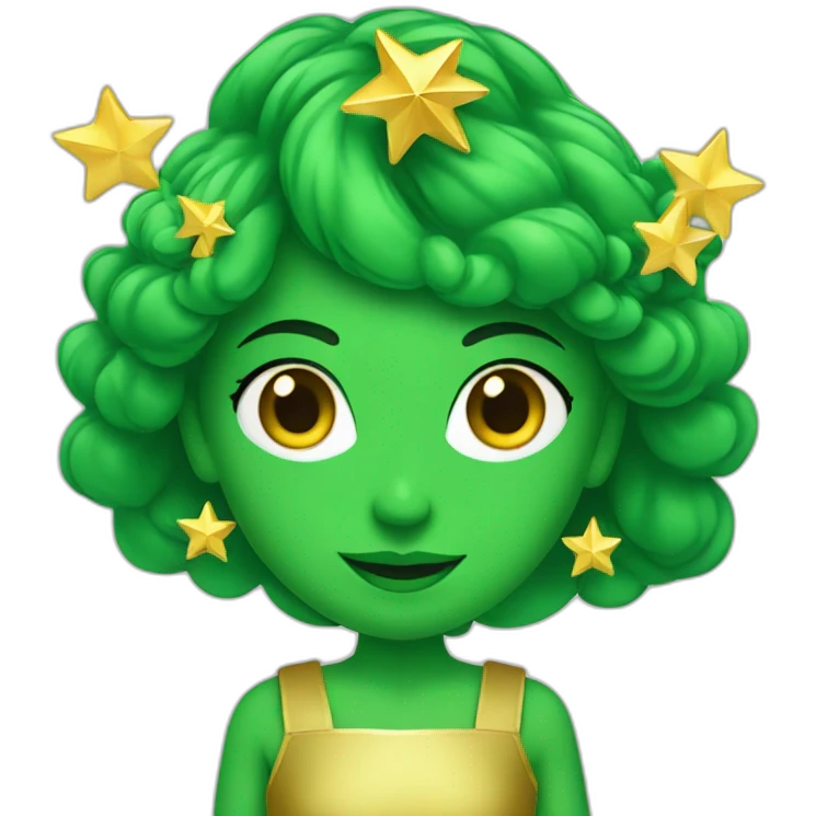 Green women holding three gold stars above head emoji