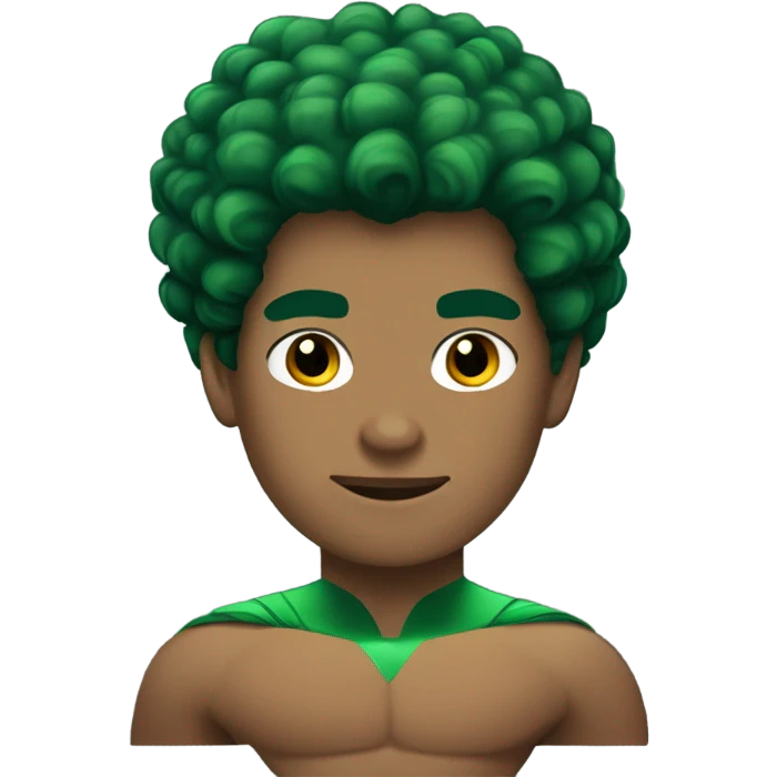 Afro Light-skinned bare-chested teenager in green superhero costume of Prince Namor. emoji