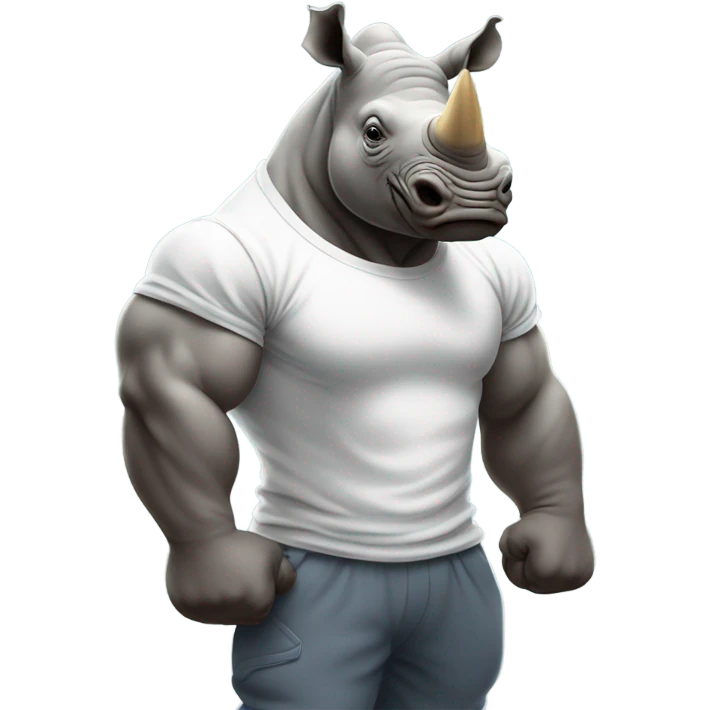 A rhino flexing his muscles with a t shirt and joggers emoji