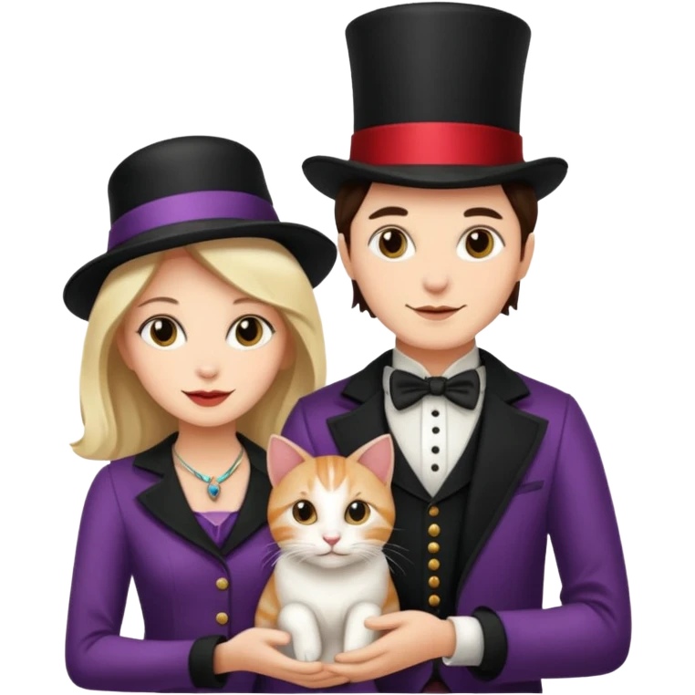 magician couple and their pet cat emoji