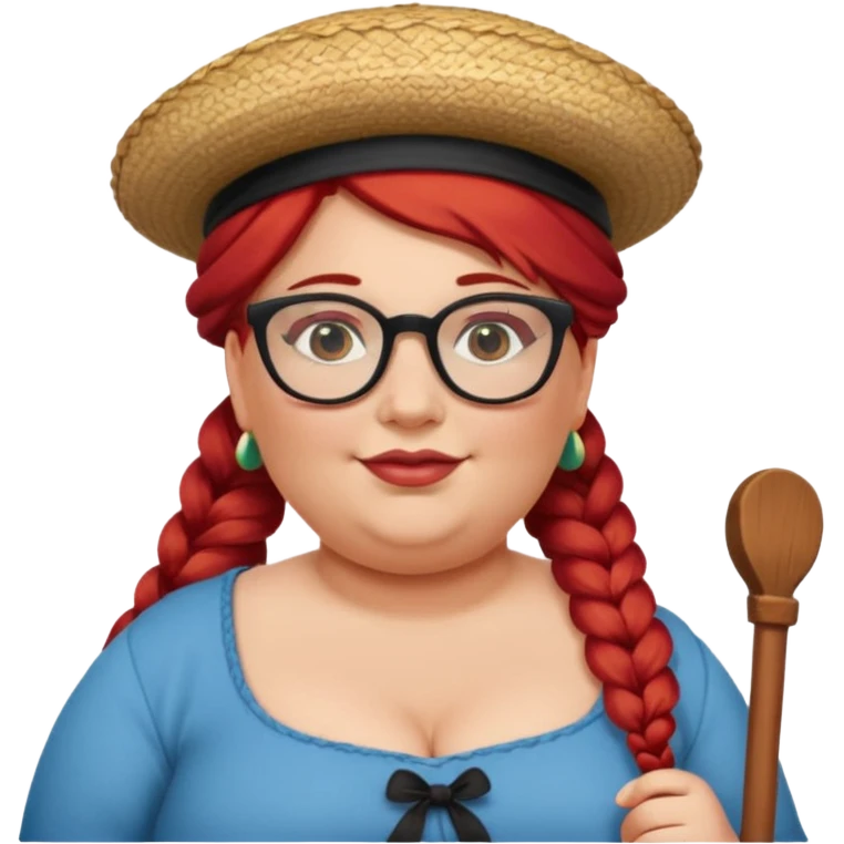 woman glassess, very fat venice gondolier with iconic hat and red hair woman braided emoji