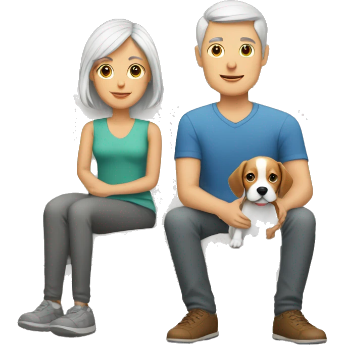 Grey hair White boy and girl with beagle Sit on couch emoji