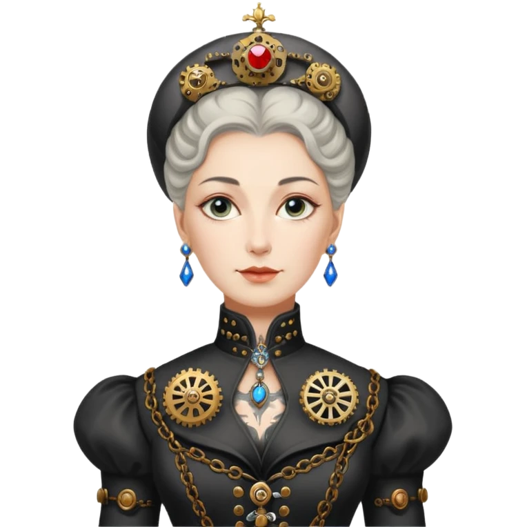 realistic cinematic Russian Empress Catherine the Great depicted with steam punk Victorian-style body tattoos emoji