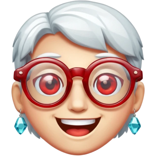 A single crystal gemstone character wearing glasses, chunky and irregular with faceted very sharp sides, [red], big glossy eyes behind the glasses and a wide happy smile, , high detail, soft lighting, centered on a plain dark background emoji