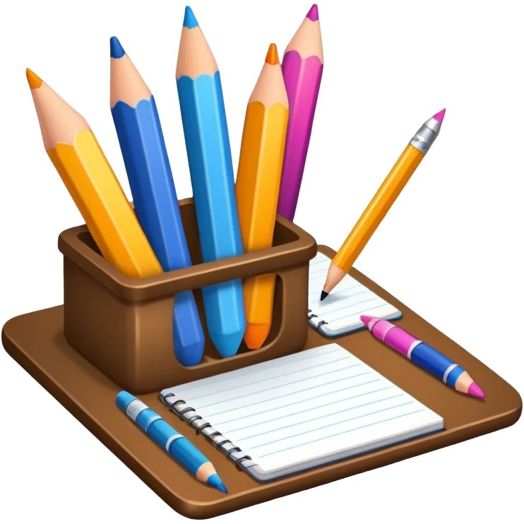 vibrant and detailed icon symbolizing cartooning. The design should feature elements like a pencil, a sketchpad with exaggerated caricatured faces or figures and artistic tools like ink bottles or markers. Use bold, bright colors to reflect the playful of caricature art. transparent background emoji