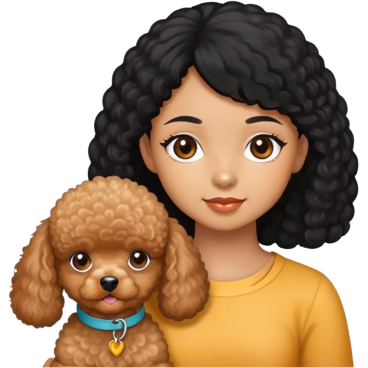 Girl black hair brown skin and apricot toy poodle emoji