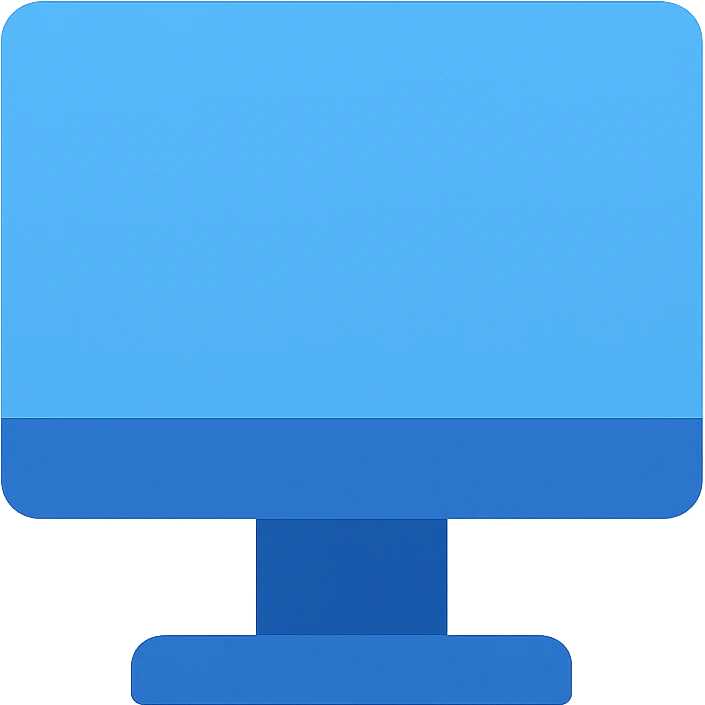 Recreate the 'This PC' monitor icon in a very simple, flat color clip art style using three blue shades from the provided palette. Minimal design, no text, transparent background. emoji