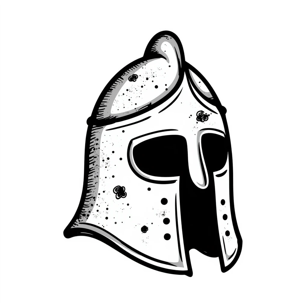 Hand-drawn antique medieval helmet with light rust spots and aged metal texture emoji