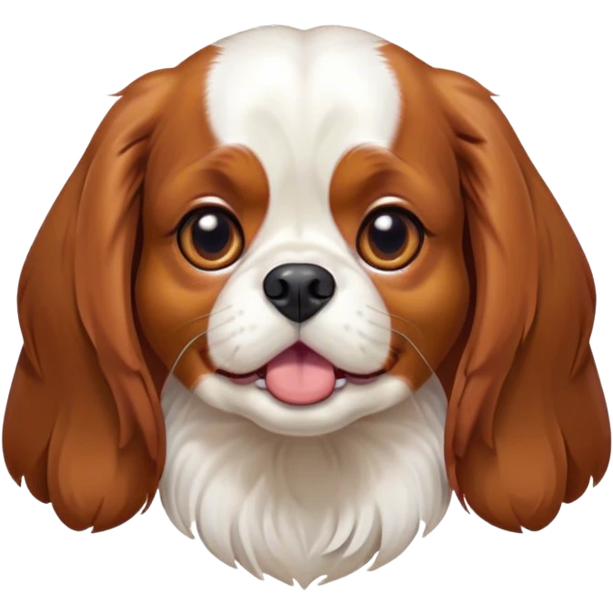 Cinematic Comical Blenheim Cavalier King Charles Spaniel Portrait Emoji, Head tilted dramatically with an exaggeratedly shocked or offended expression, short, silky Blenheim coat with bold chestnut and white patches, wide, expressive brown eyes filled with exaggerated disbelief, Simplified yet hilariously expressive features, highly detailed, glowing with a slightly sassy glow, high shine, dramatic yet playful, stylized with an air of attitude, bright and endearing, soft glowing outline, capturing the essence of a sassy and over-the-top pup, so meme-worthy it feels like it could side-eye its way into internet fame instantly! emoji