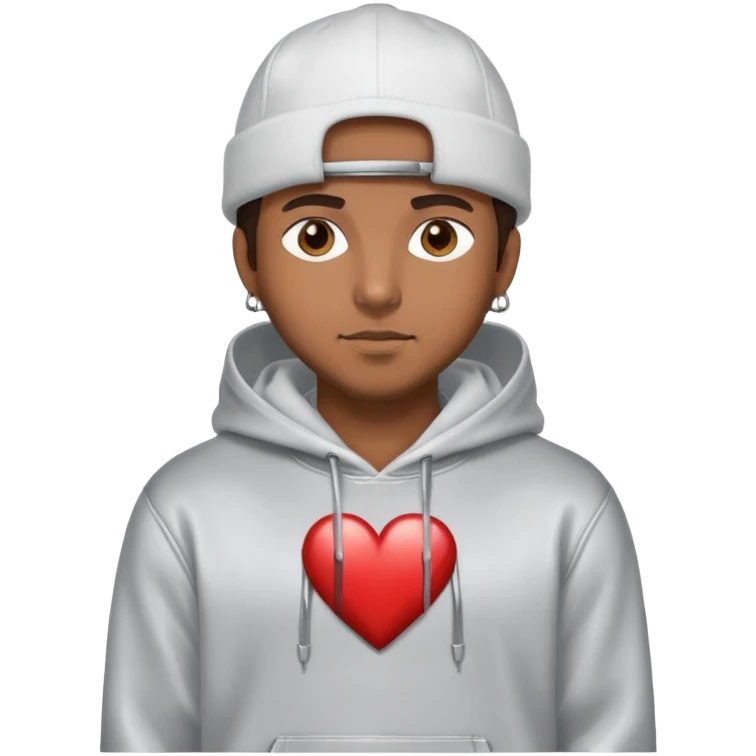 Brownskin male wearing chrome heart hoodie and hat emoji