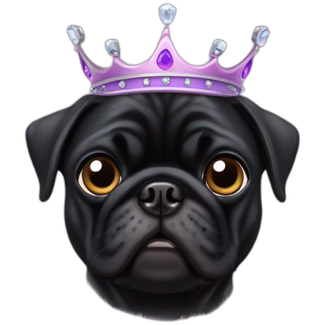 Black pug dog wearing a princess crown emoji