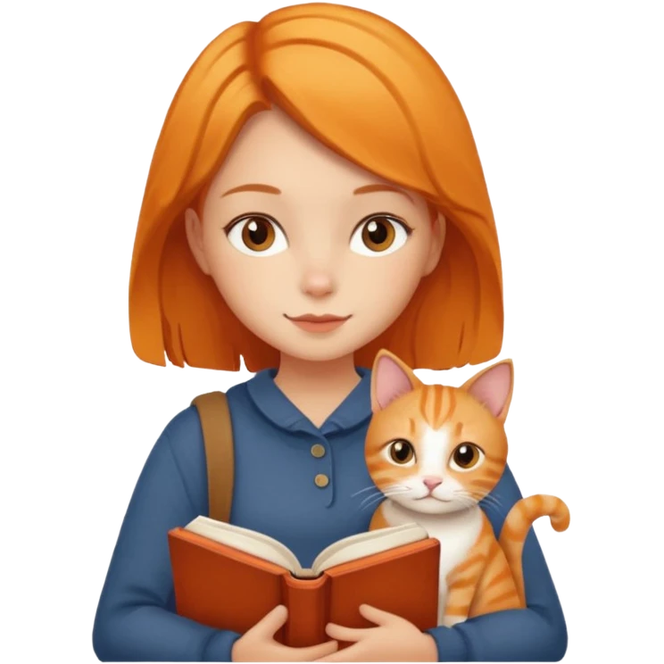 Girl with book and cat autumn vibe cozy emoji